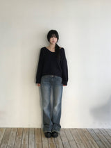 レバンステッチデニムブーツカットパンツ (2 colors)