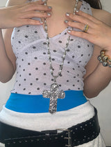 Silver cross@heart long necklace