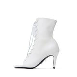 スクエアレースアップオープントゥヒール(White)