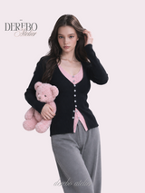 Black Pink Layered Knit Top