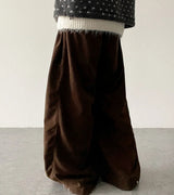 Mob waistband incision corduroy wide pants