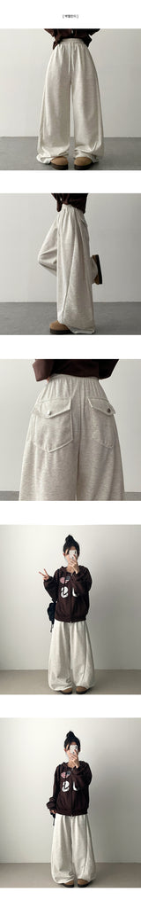 Kinph Fresh Side Pin Tuckバックポケットスウェットワイドパンツ
