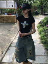 メランディストレスバミューダデニムパンツ (2c)