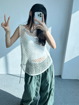 SIDE STRING POINT MESH SLEEVELESS🤎🤍🖤 - 3 COLORS