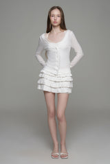 Cream donuts sheer cardigan, White