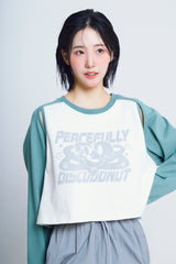 オープンアームホールハートラグラン ½Tシャツ (green/ivory)