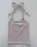 ウィットビーストライプスリムフィットリボンホルターネックレイヤードノースリーブトップ 4 Colors