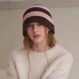 ストライプファジィバケットハット (Brown & Pink)