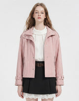 Nova High Neck Silver Button Suede Jacket Dusty Pink