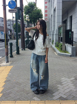 Soa Plain Unbalance Off-Shoulder Short-Sleeve T-Shirt