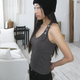 Button-up halter neck top