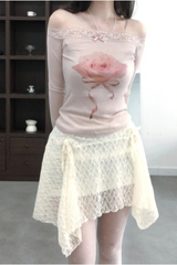 [3color] Floral lace A-line skirt