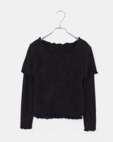デュピンレイヤードツーウェイアンゴラショート&ロングスリーブフリレッドTシャツ