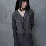 FRINGE STRIPE CARDIGAN: GREY