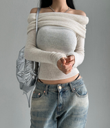 (SOFT-FIT/FALL EFFORTLESS CHIC) ソフトロングスリムボディシャーピングオフショルダーニット
