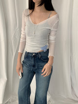 Accree V-neck sheer T-shirt