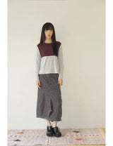 BACK RIBBON T-SHIRT(GREY BURGUNDY)