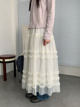 ランバフフリルティアードレイヤードロングスカート
