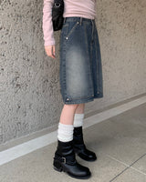 Pocket medium denim skirt
