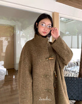 wool high-neck toggle half coat