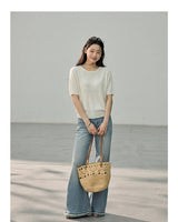 Punching Detail Summer Round Neck Knit Short Sleeve