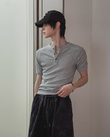 Logan Ribbed Muscle Fit Henley Neck Short Sleeve T-shirt
