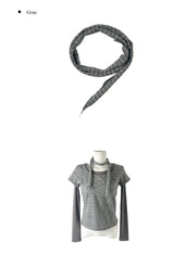 [Muffler Set/Fake Layered] Chad Stripe Layered Short Sleeve Knit T-Shirt Set