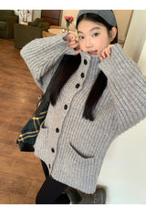 turtleneck button oversized-fit half cardigan