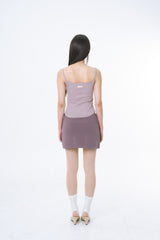 Curved  Lace Trim Mini Skirt (COCOA)