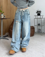Lanes Damaged Wide Denim Pants