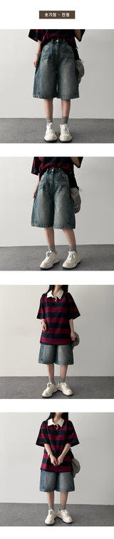 Tor Side Pintuck Slit Denim Bermuda Shorts