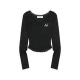 SUNNIOR LACE V-NECK LONG SLEEVE T (3Color)