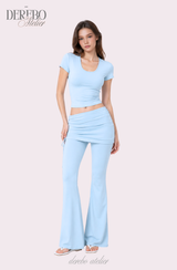 Liiv short-sleeve cap training shirring pants set (LONG PANTS)