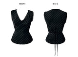 French Dot V-Neck Sleeveless Blouse