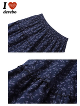 Cozy Navy Flower Frill Long Banding Skirt