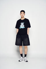 25SS WIDE BASIC DENIM SHORT PANTS BLACK
