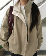 [New Spring Product💝] Light Mood Color Interseasonal Windbreaker Spring Oversized-fit Outwear High-neck Jumper 3 colors Hem String/Balloon Fit