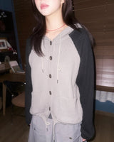 (2color) Waffle Raglan Hood Cardigan
