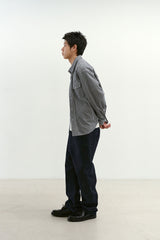 Natural High Waist Baggy Fit Selvedge Denim Pants(Navy)