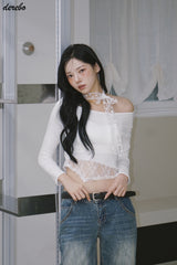 レースチョーカースカーフアンバランス長袖Tシャツ