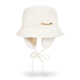 VARZAR Safety Pin Sherpa Fur Flap Bucket Hat / Ivory