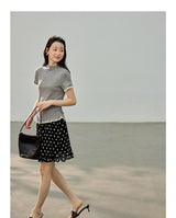 Dot ruffle flare mini skirt