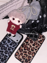 [magsafe glass] leopard fur case - grayish blue