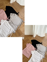 タイニーアンバランスノースリーブストラップTシャツ