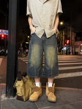 Washed Paneled Bermuda Denim