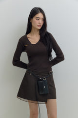 [MADE] オーガンザレイヤードミニスカート (dark brown)