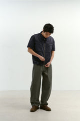 セミカーブヘリンボーンツイルパンツ (Khaki)