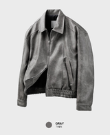 Wayne Vintage Crack Leather Zip-Up Jacket