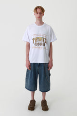 [THANKSMESSIA X ODAGIL] ゴールドピンストライプTシャツ-WHITE
