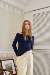 カットオフショルダーニット NAVY